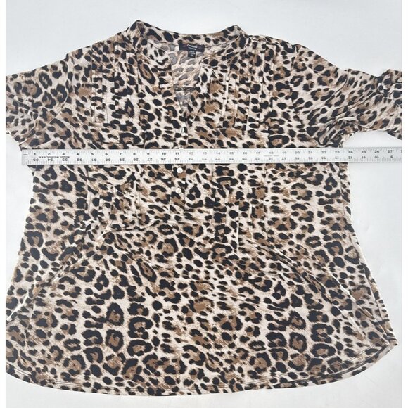 Cocomo Plus Size Leopard Print Animal Pattern 3/4 Sleeve Button Blouse‎ 2x Boho - Picture 9 of 9